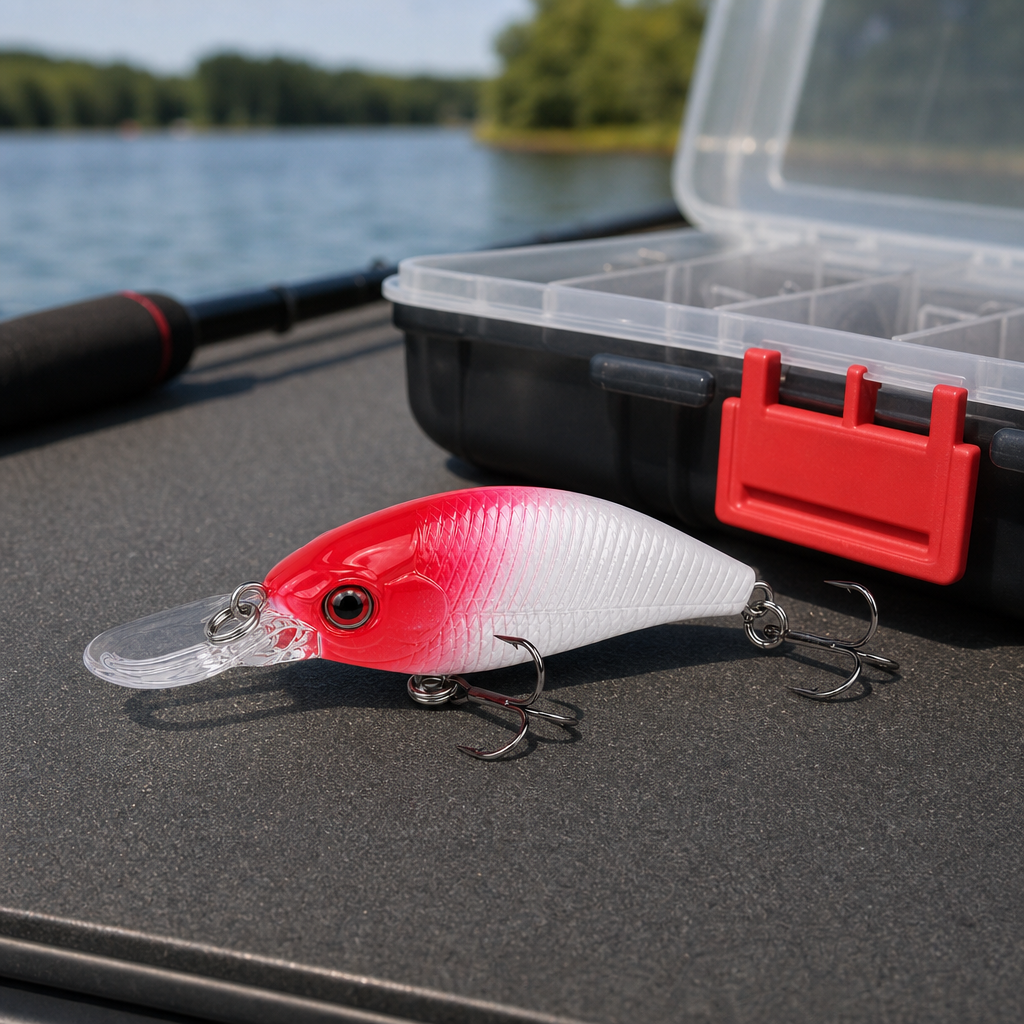 120 Pieces Fishing Crankbait Lures (7 cm Red and White Hard Bait with Clear Diving Lip and Dual Treble Hooks)