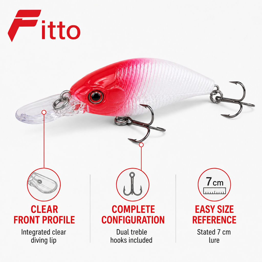 120 Pieces Fishing Crankbait Lures (7 cm Red and White Hard Bait with Clear Diving Lip and Dual Treble Hooks)