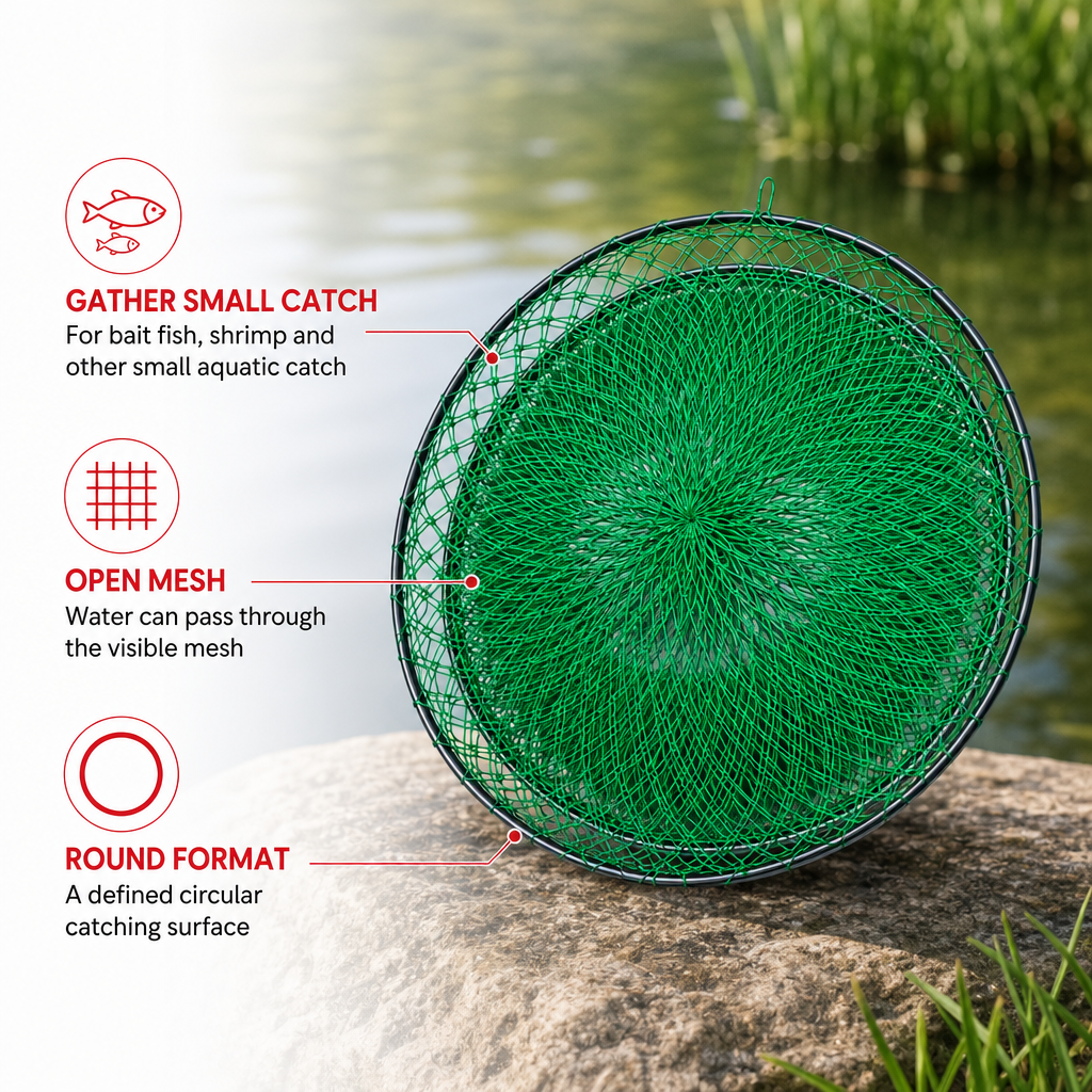 96 Pieces Round Fishing Nets (Green Mesh Catch Net with Circular Frame for Bait Fish – Shrimp and Small Aquatic Catch)