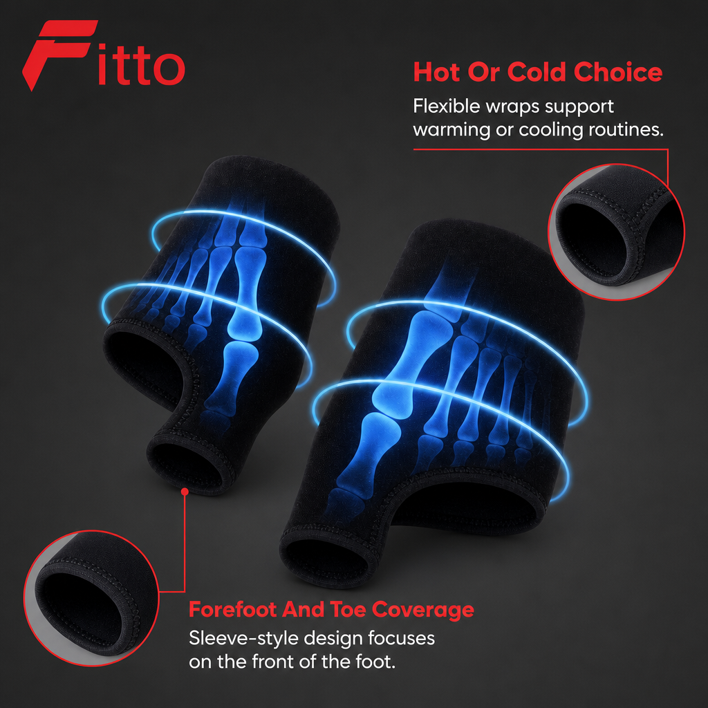 72 Pieces Forefoot and Toe Hot Cold Therapy Wraps (Reusable Flexible Foot Ice Pack Sleeves – Pair – Black)