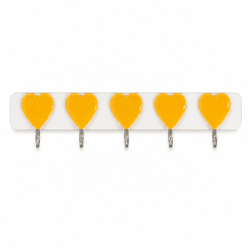 120 Pieces Heart-Shaped Adhesive Hook Racks (5 Hooks – 33 cm Long – Wall-Mounted Organizer for Bathroom and Home)