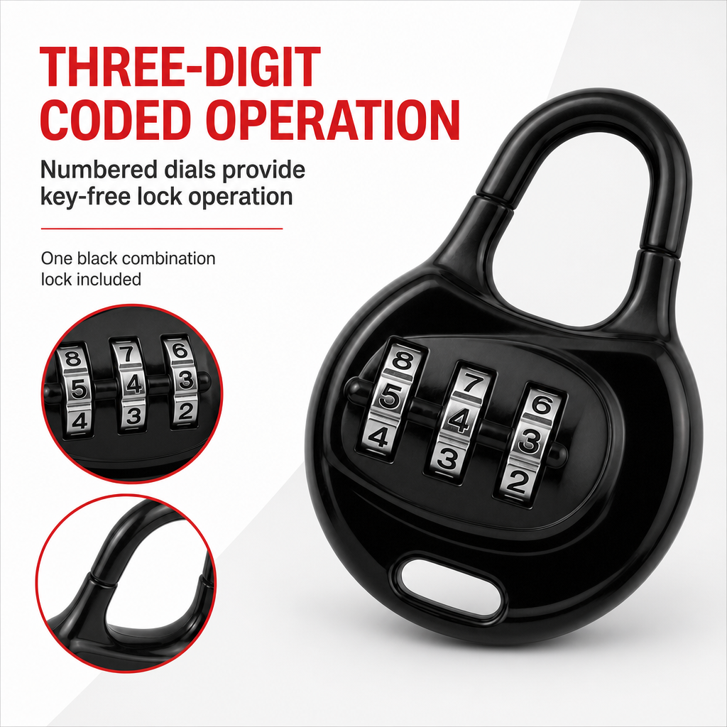 120 Pieces Black 3-Digit Combination Padlocks (Keyless Number Dial)