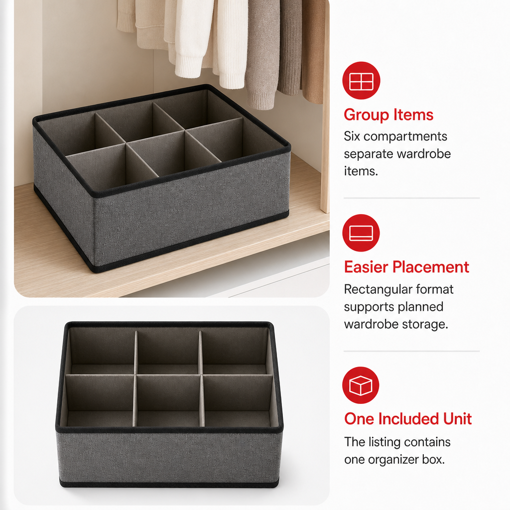 120 Pieces Grey 6-Compartment Wardrobe Organizer Boxes (Foldable Clothing Storage)