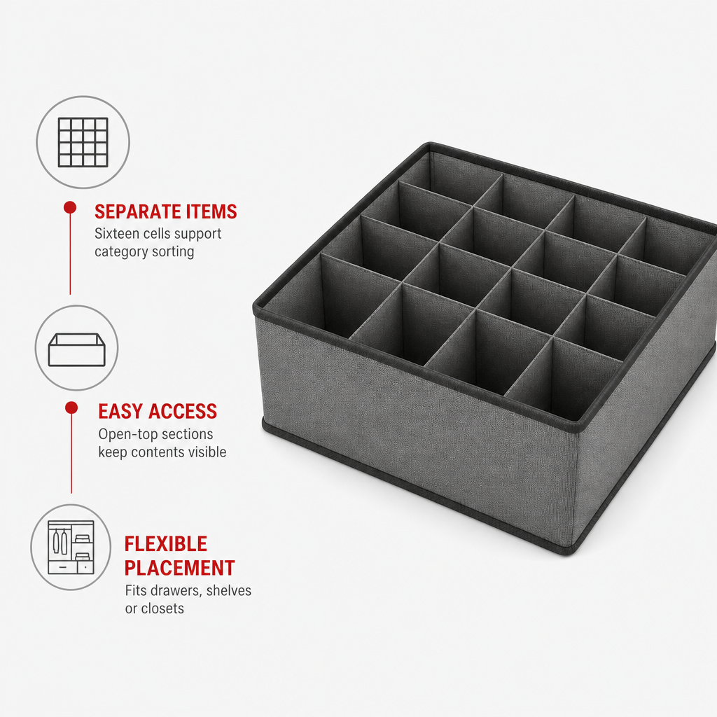 120 Pieces 16-Cell Wardrobe Organizer Boxes (Grey Drawer Divider for Clothing and Accessories)