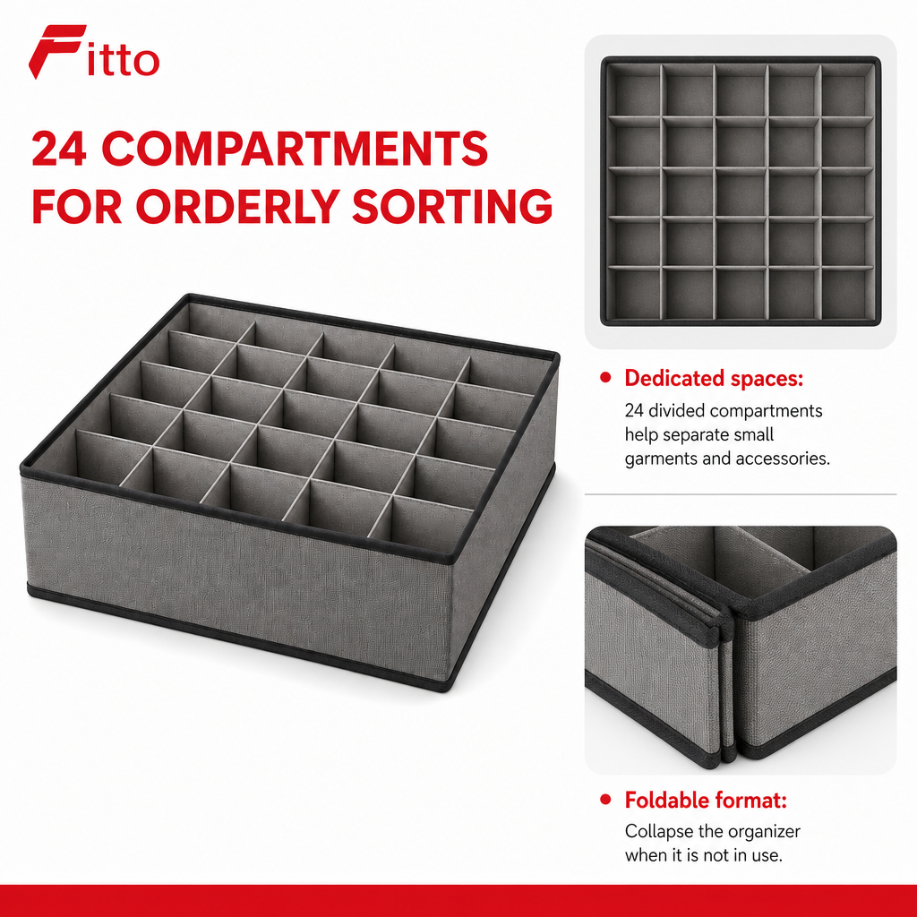 96 Pieces Grey 24-Compartment Wardrobe Organizer Boxes