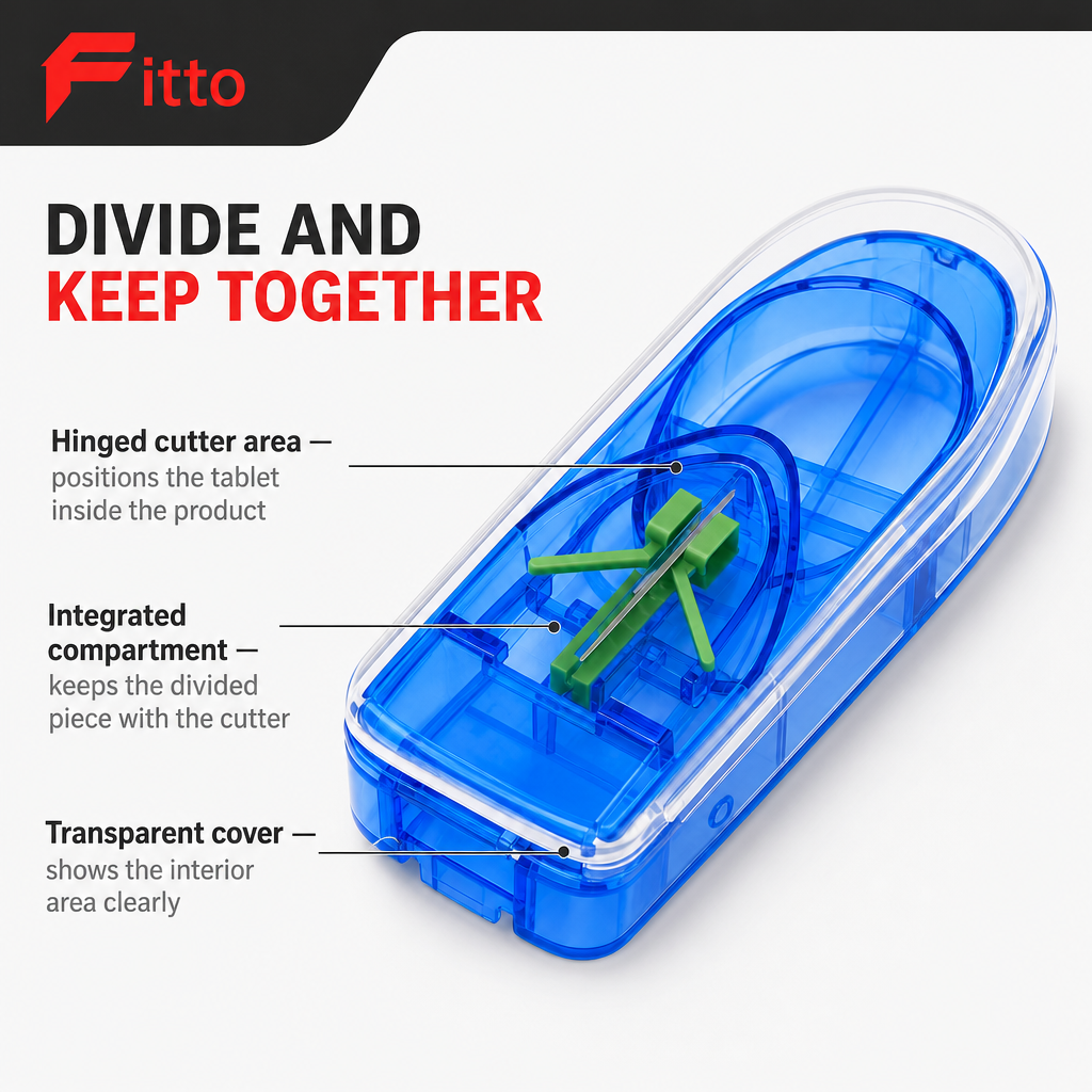 120 Pieces Blue Pill Cutters with Storage Compartment (Compact Tablet Divider)