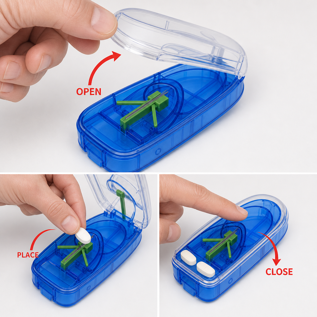 120 Pieces Blue Pill Cutters with Storage Compartment (Compact Tablet Divider)