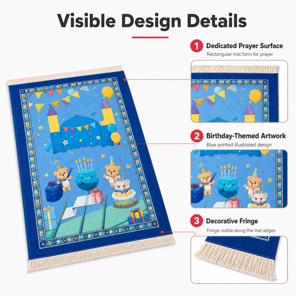 96 Pieces Educational Prayer Mats (Blue Birthday-Themed Design with Decorative Fringe)