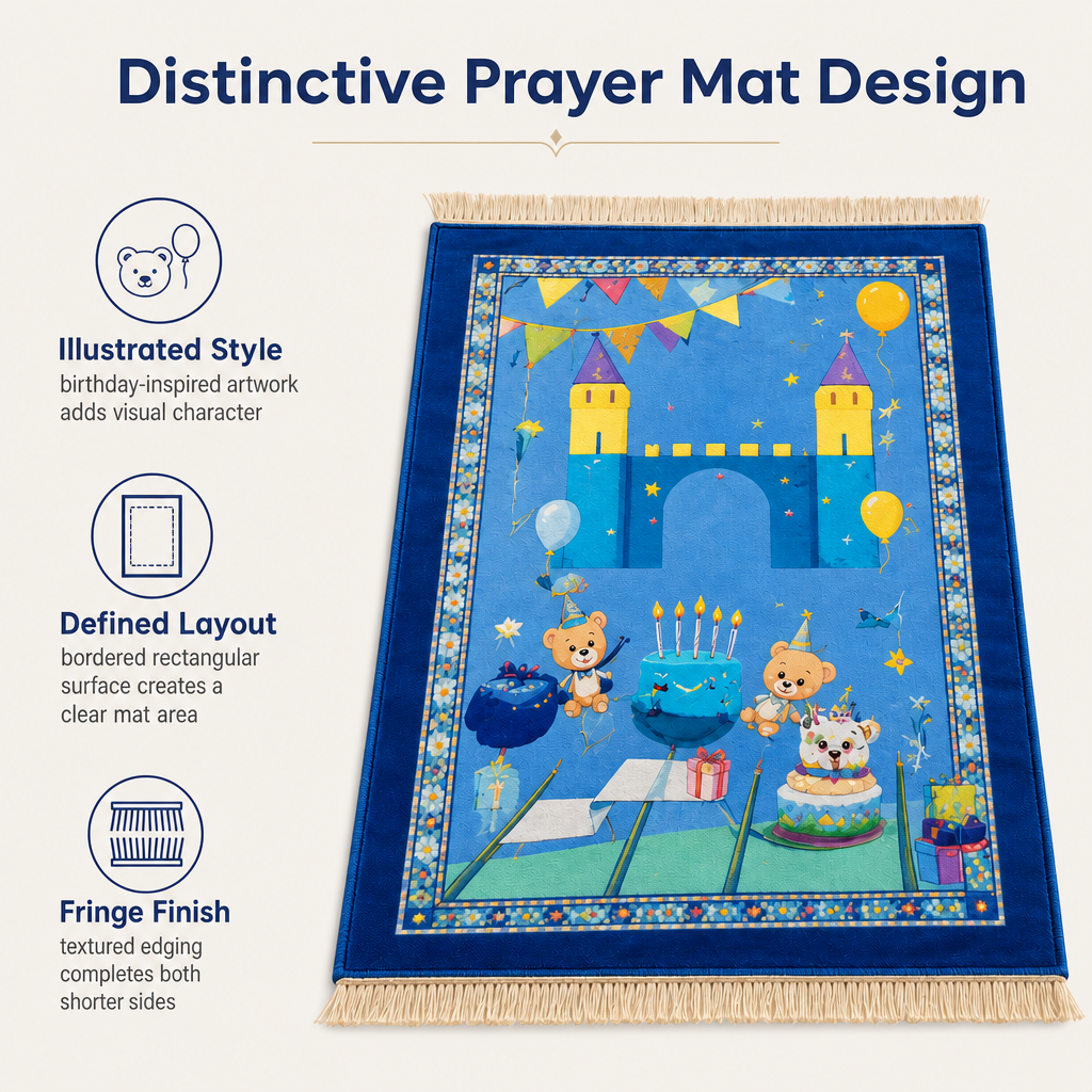 96 Pieces Educational Prayer Mats (Blue Birthday-Themed Design with Decorative Fringe)
