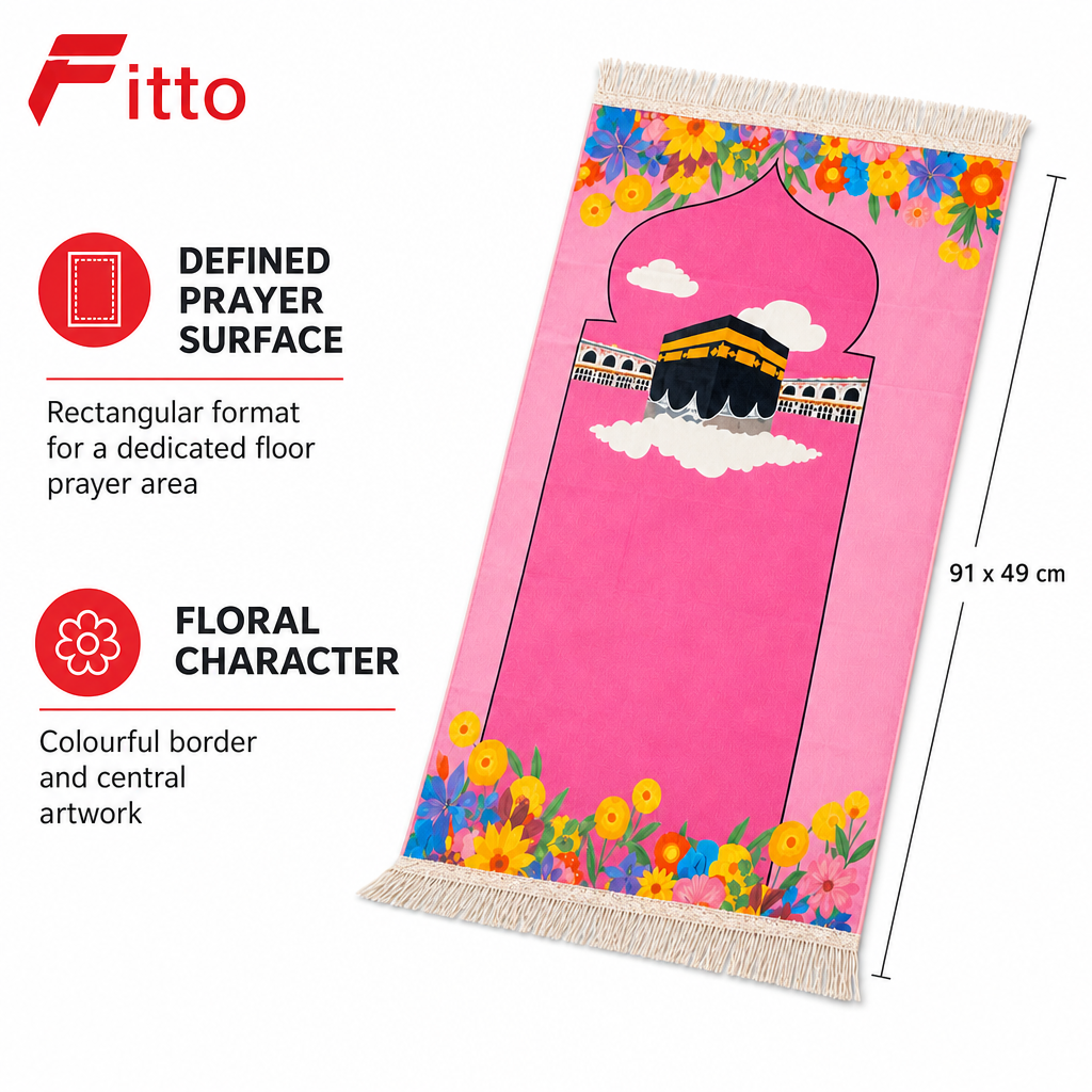 96 Pieces Pink Floral Prayer Mats (91 x 49 cm – Fringed Edges)