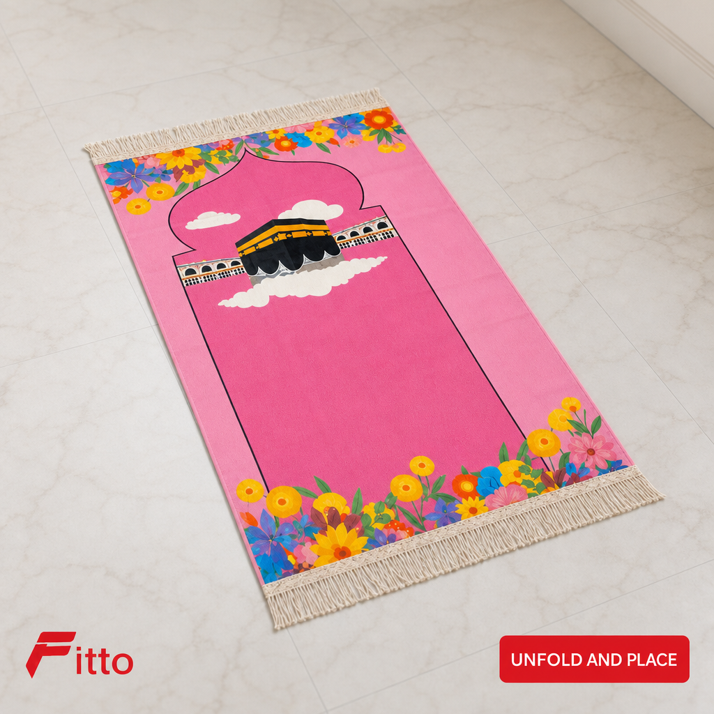 96 Pieces Pink Floral Prayer Mats (91 x 49 cm – Fringed Edges)