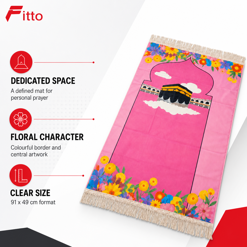 96 Pieces Pink Floral Prayer Mats (91 x 49 cm – Fringed Edges)