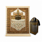 96 Pieces Prayer Mats (Beige Kaaba Design with Black Carry Bag – 108 x 73 cm)
