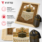 96 Pieces Prayer Mats (Beige Kaaba Design with Black Carry Bag – 108 x 73 cm)
