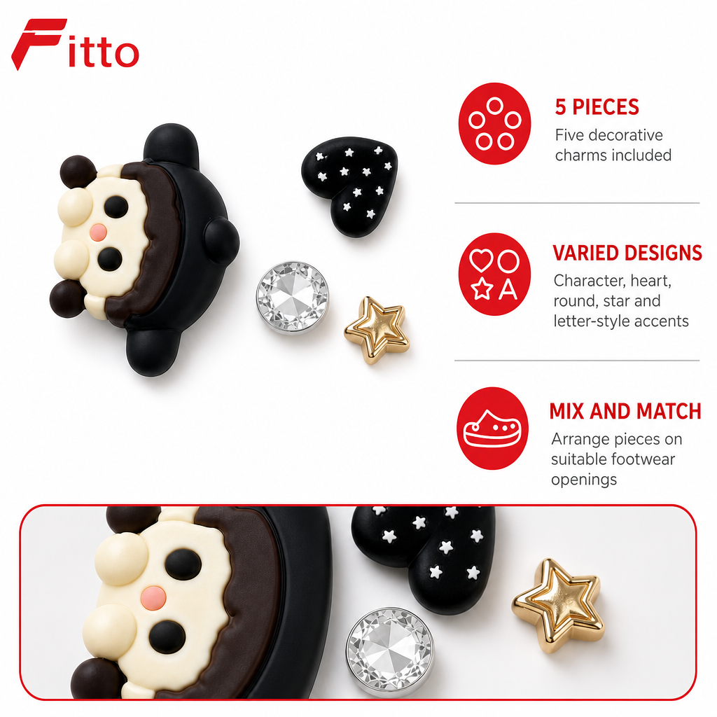 120 Pieces Black and Gold Shoe Charms Sets (5 Pieces – Decorative Footwear Accessories)