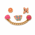 120 Pieces Shoe Charm Sets (Pink and Gold Floral Charms with Decorative Chain – 6 Pieces)