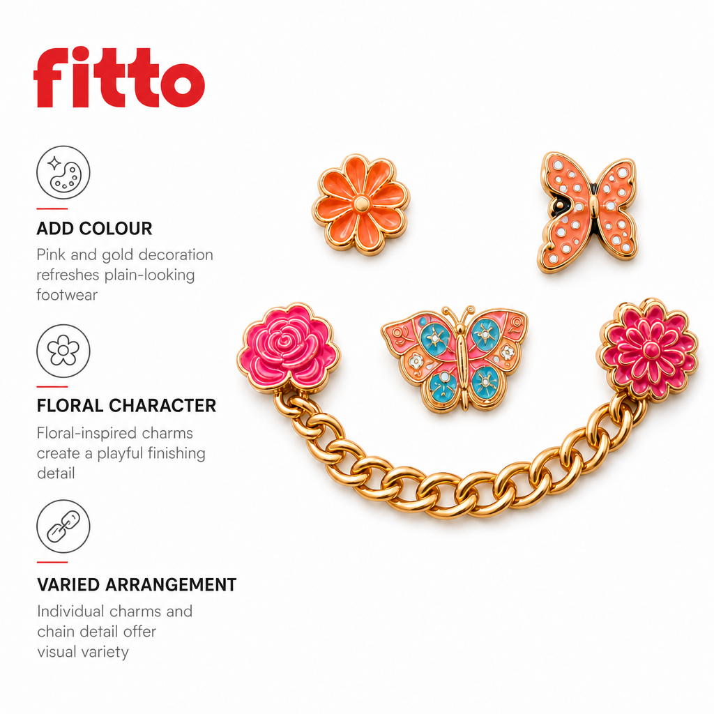 120 Pieces Shoe Charm Sets (Pink and Gold Floral Charms with Decorative Chain – 6 Pieces)