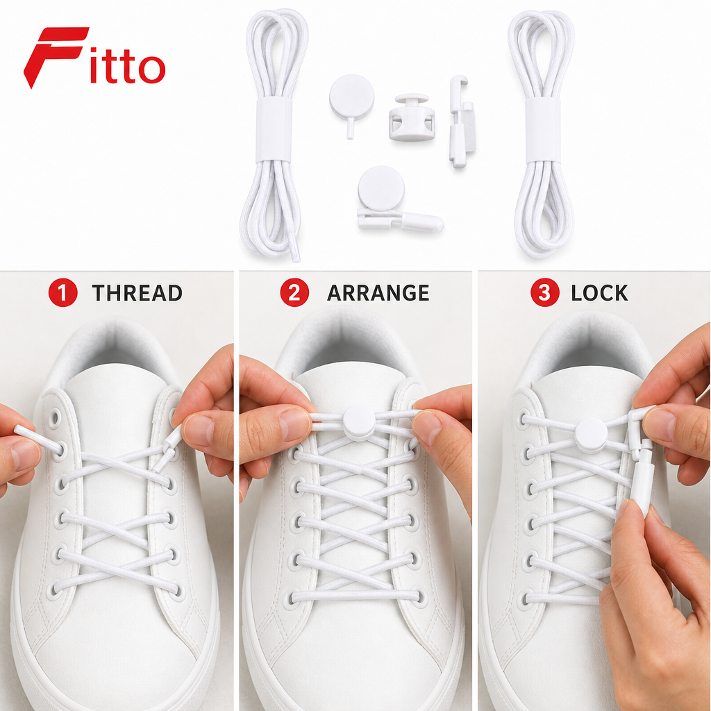 144 Pieces White No-Tie Elastic Shoelaces with Locks (1 Pair – Lace-Free Replacement Shoe Laces)