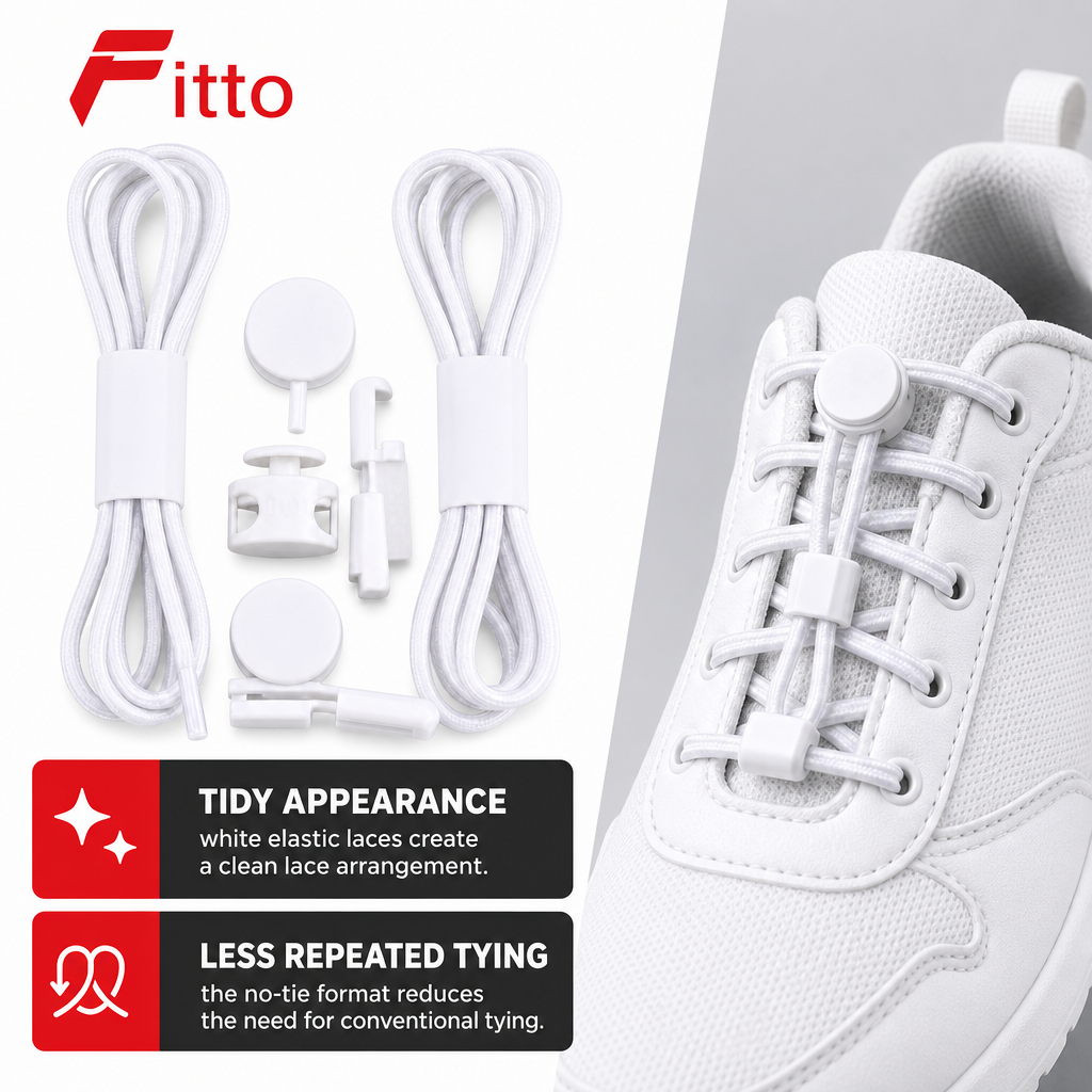 144 Pieces White No-Tie Elastic Shoelaces with Locks (1 Pair – Lace-Free Replacement Shoe Laces)