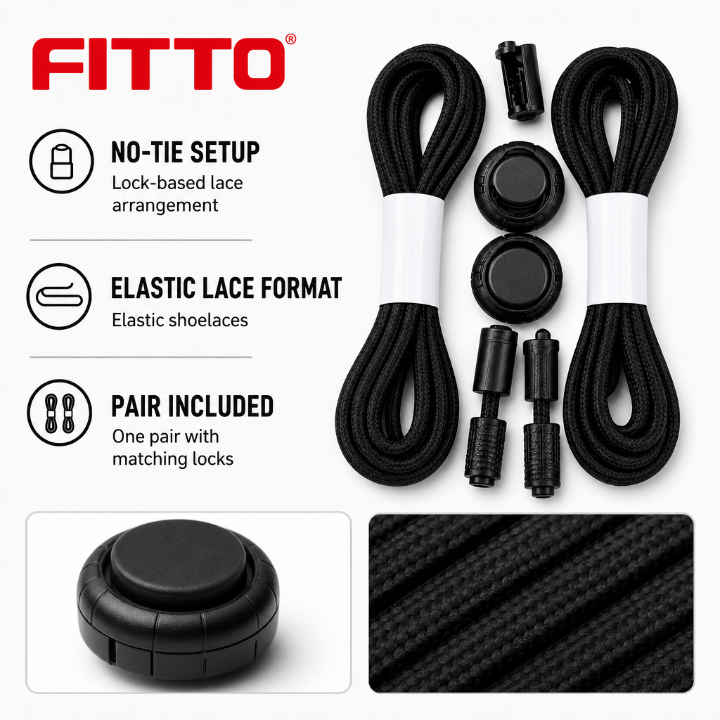 144 Pieces No-Tie Elastic Shoelaces with Locks (Black – 1 Pair)