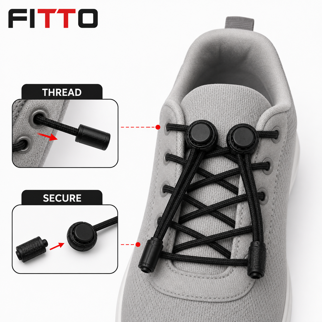 144 Pieces No-Tie Elastic Shoelaces with Locks (Black – 1 Pair)