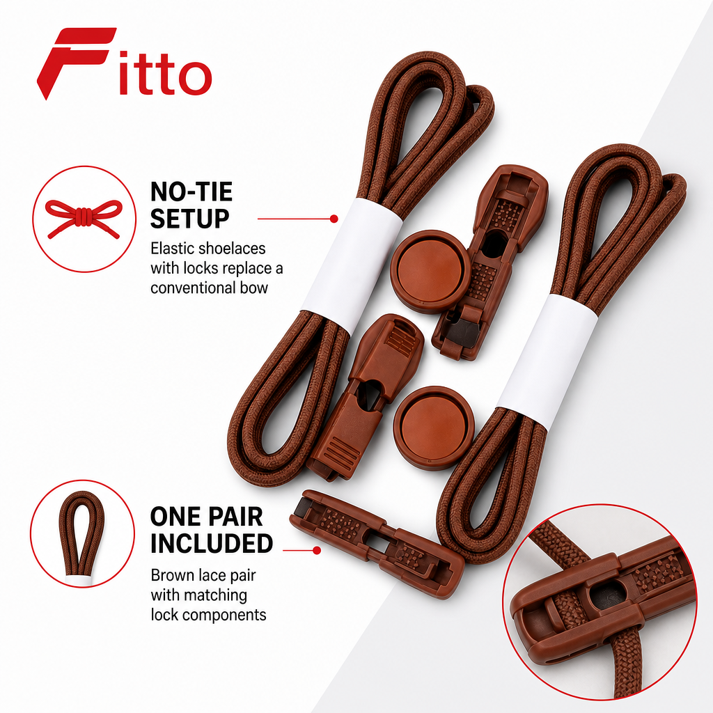 144 Pieces No-Tie Elastic Shoelaces with Locks (Brown – 1 Pair)