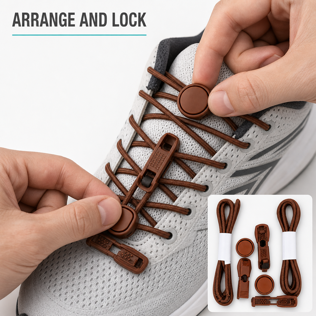 144 Pieces No-Tie Elastic Shoelaces with Locks (Brown – 1 Pair)