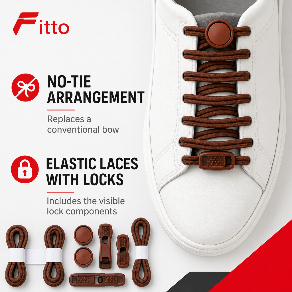 144 Pieces No-Tie Elastic Shoelaces with Locks (Brown – 1 Pair)