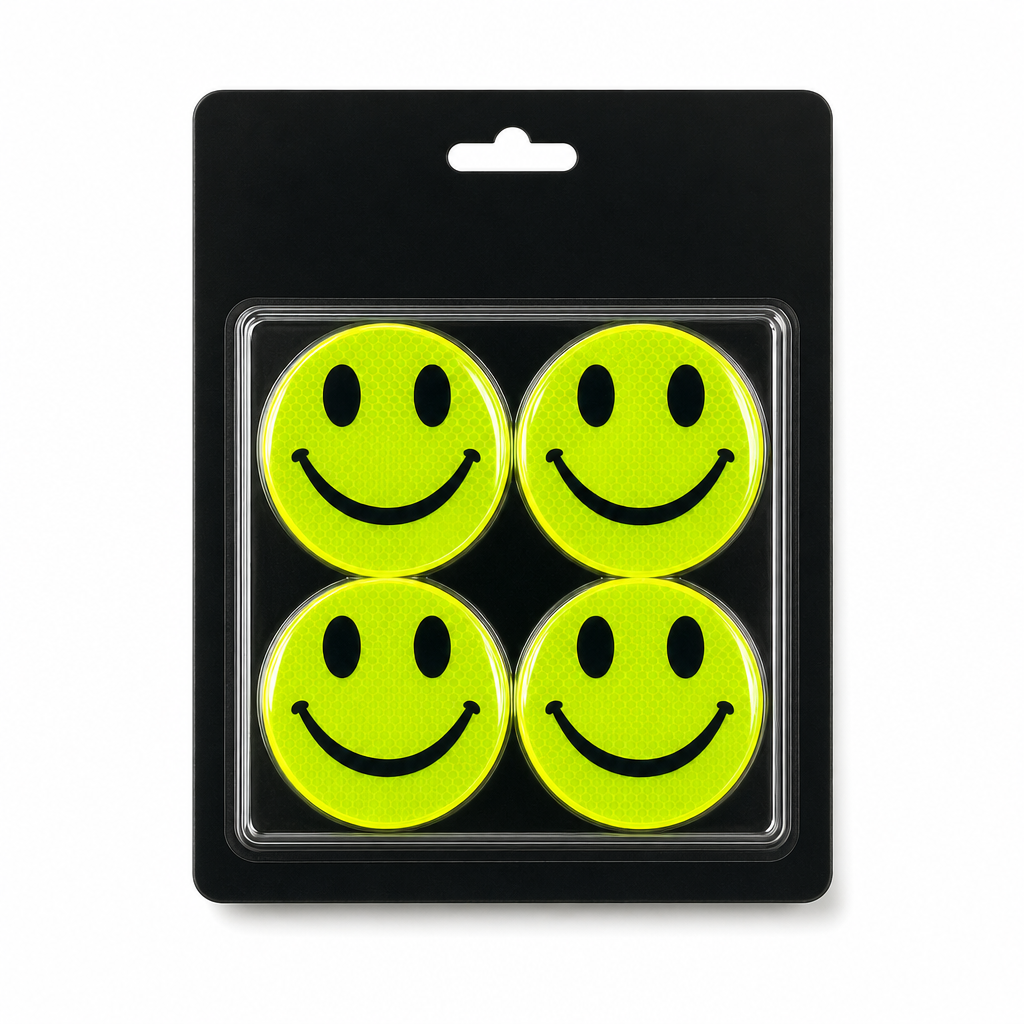 144 Pieces Reflective Smiley Face Stickers (Yellow Round Adhesive Decals – 4 Pack)