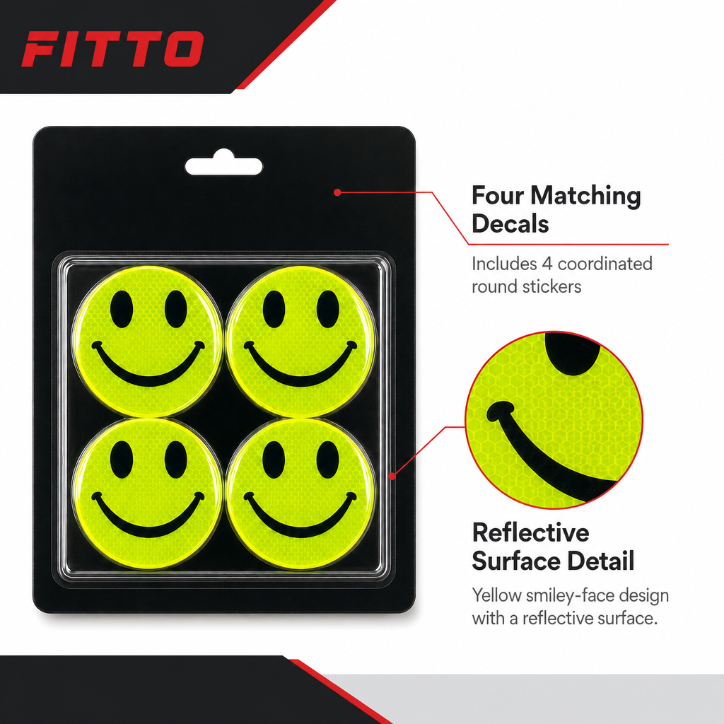 144 Pieces Reflective Smiley Face Stickers (Yellow Round Adhesive Decals – 4 Pack)