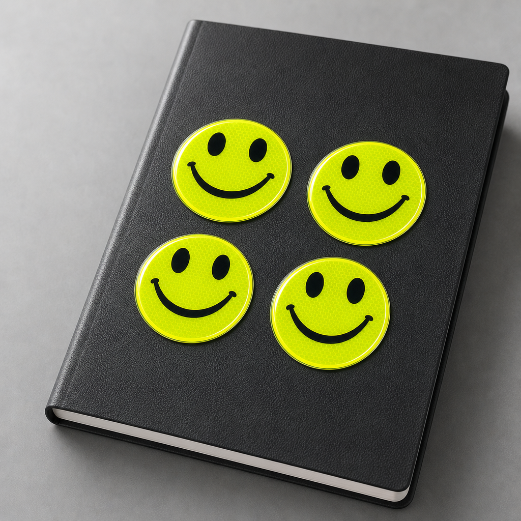 144 Pieces Reflective Smiley Face Stickers (Yellow Round Adhesive Decals – 4 Pack)