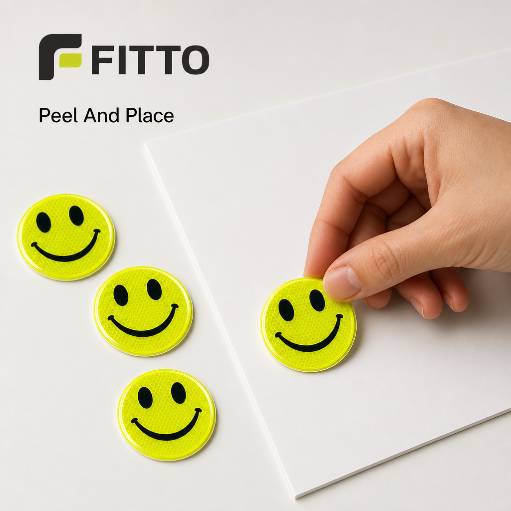 144 Pieces Reflective Smiley Face Stickers (Yellow Round Adhesive Decals – 4 Pack)