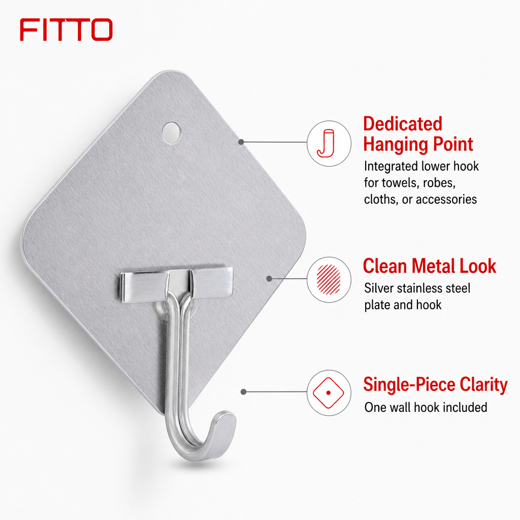 144 Pieces Stainless Steel Self-Adhesive Wall Hooks (Silver Utility Hanging Hook)