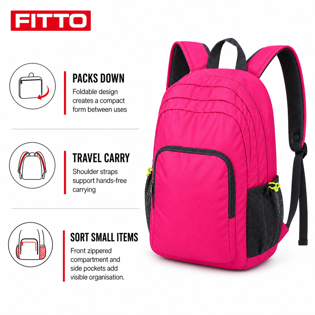 96 Pieces Pink Foldable Travel Backpacks