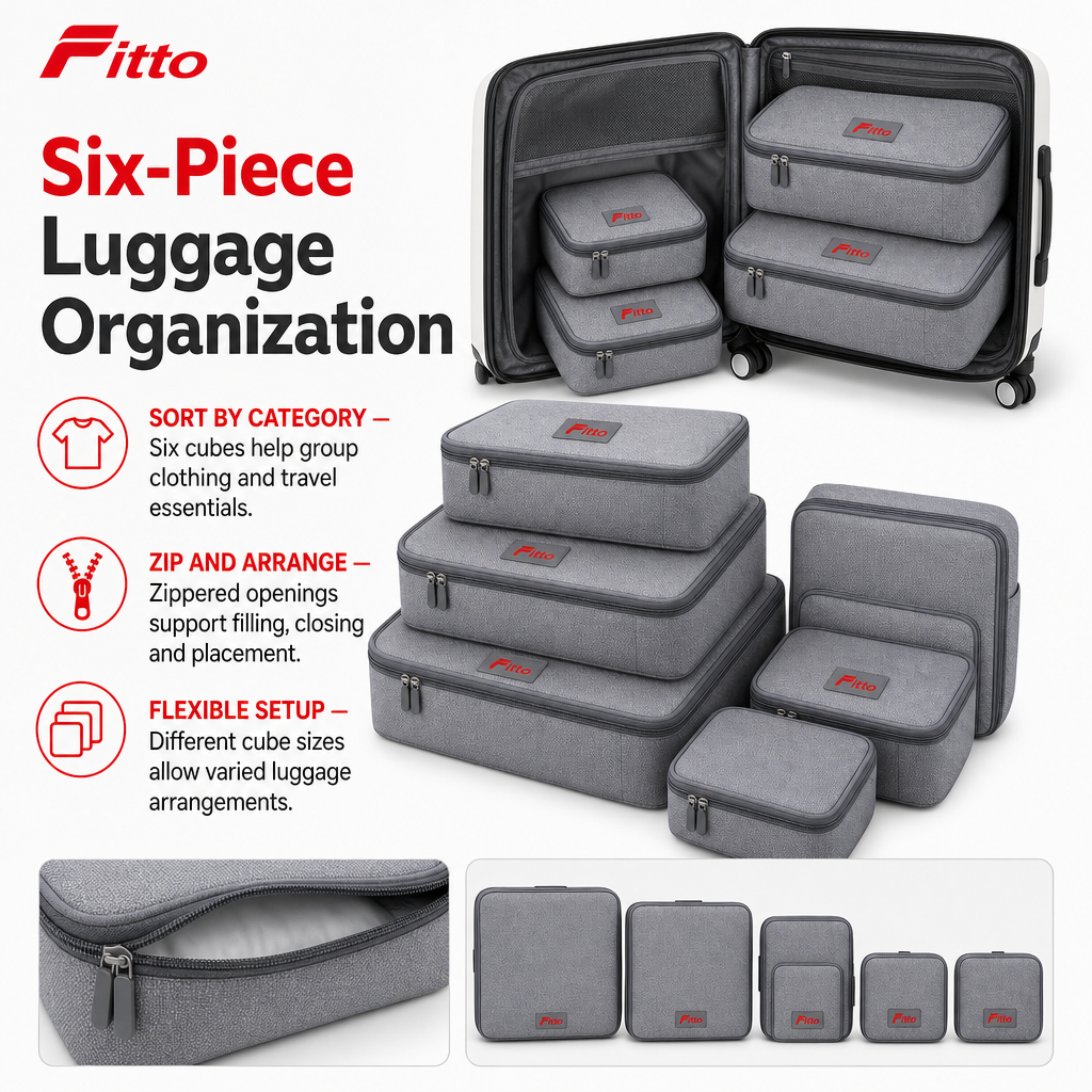 96 Pieces Grey Travel Packing Cube Organizer Sets (6 Pieces)