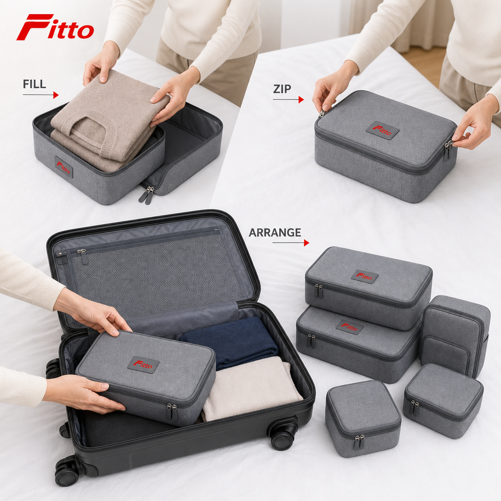 96 Pieces Grey Travel Packing Cube Organizer Sets (6 Pieces)