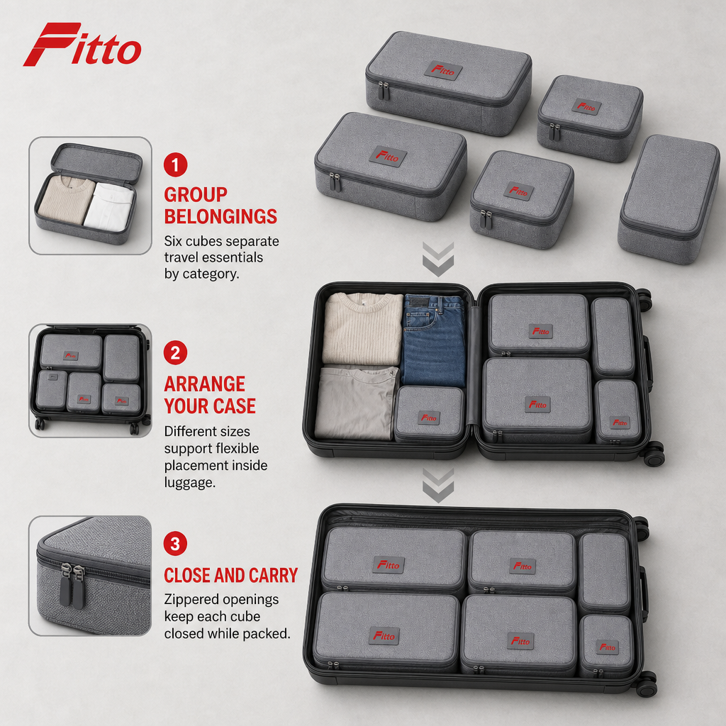 96 Pieces Grey Travel Packing Cube Organizer Sets (6 Pieces)
