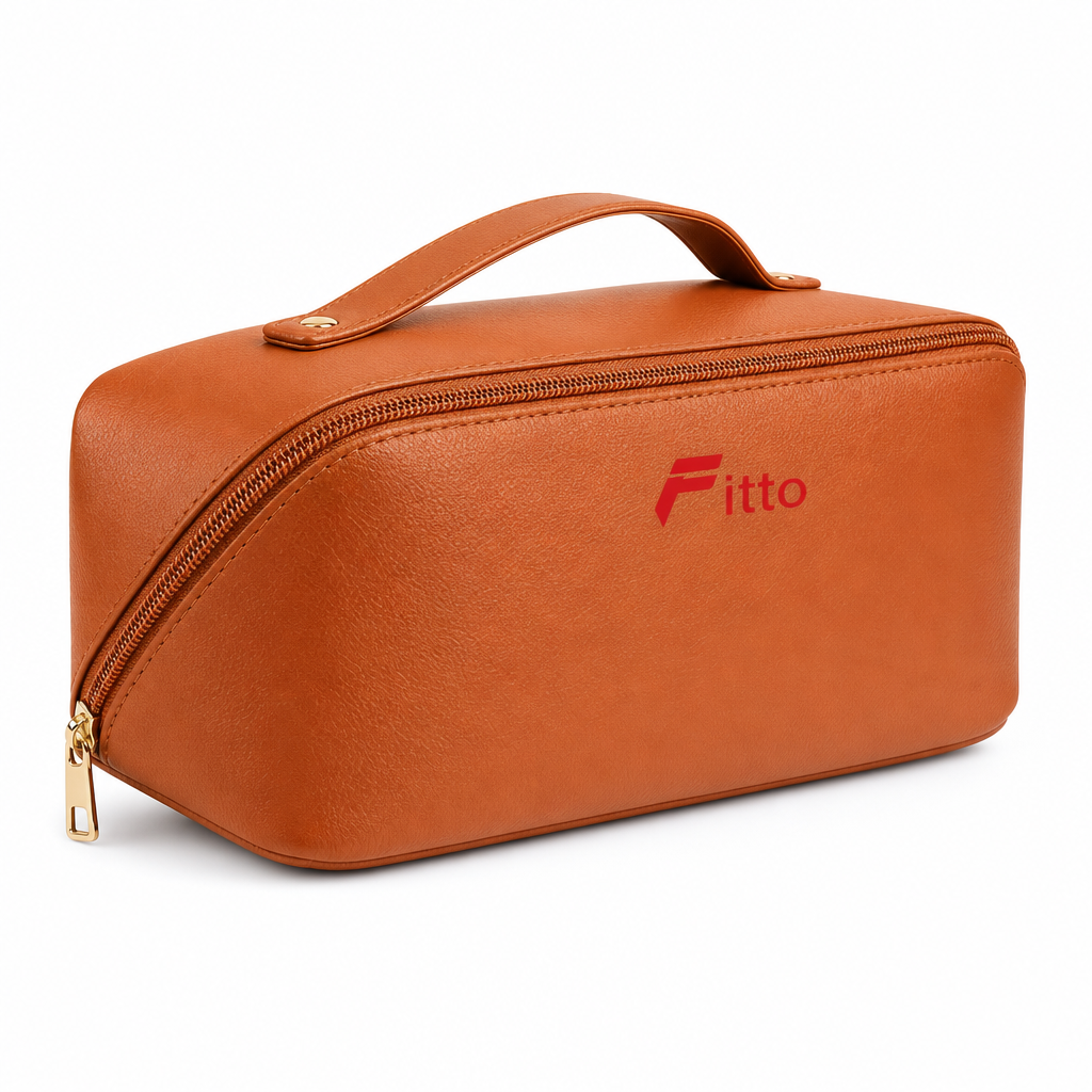 96 Pieces Makeup Bags with Compartments (Brown Cosmetic Organizer with Zipper Closure and Carry Handle)
