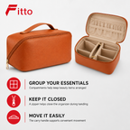 96 Pieces Makeup Bags with Compartments (Brown Cosmetic Organizer with Zipper Closure and Carry Handle)