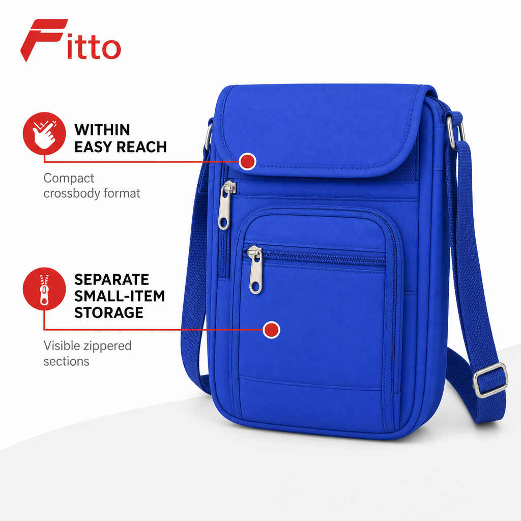 96 Pieces Travel Neck Bags (Blue Crossbody Pouch with Adjustable Strap)