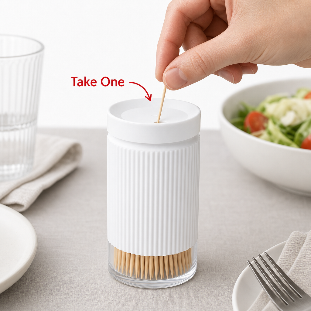 120 Pieces Bamboo Toothpicks with White Dispenser (1 Pack)