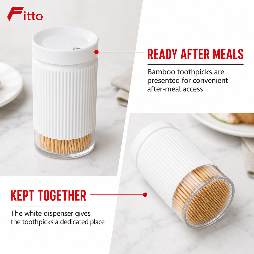 120 Pieces Bamboo Toothpicks with White Dispenser (1 Pack)