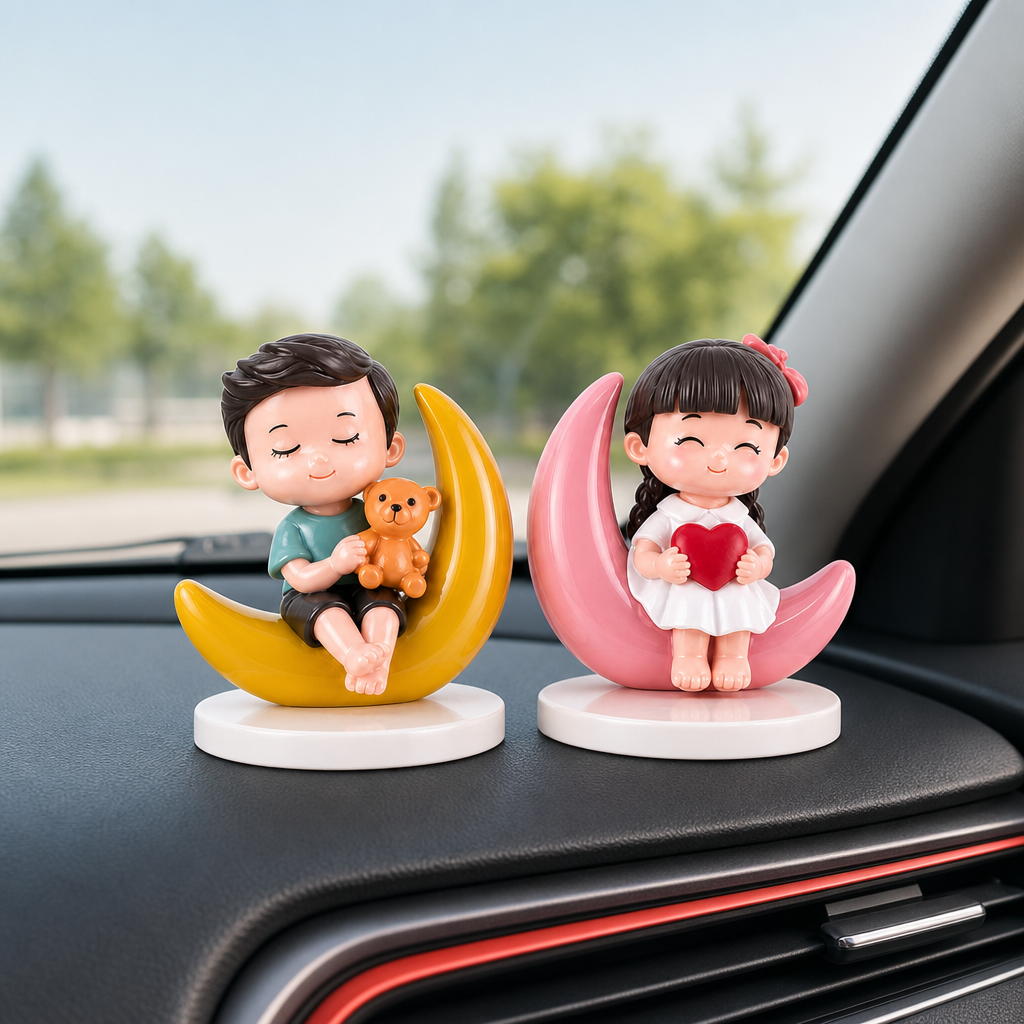96 Pieces Moon Car Dashboard Figurines (Pink and Yellow Crescent Design – 2 Pieces)