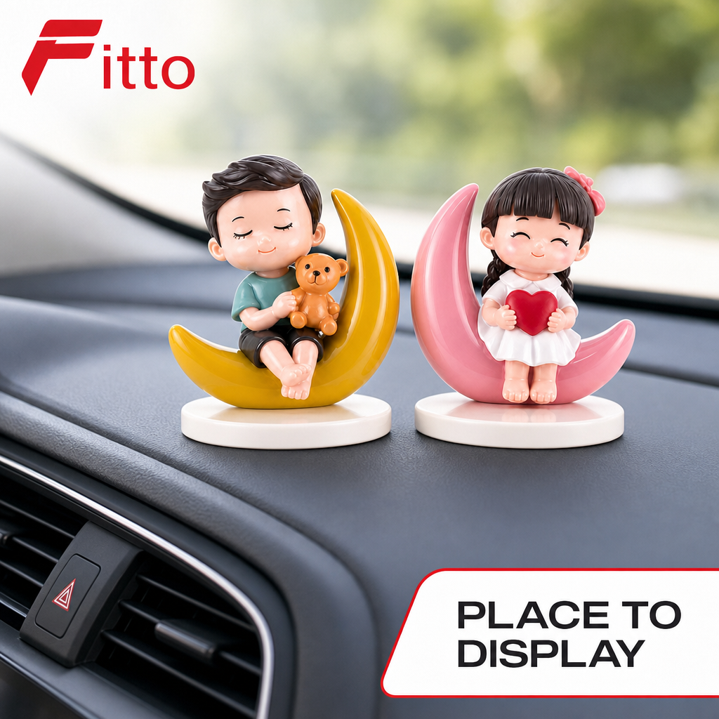 96 Pieces Moon Car Dashboard Figurines (Pink and Yellow Crescent Design – 2 Pieces)