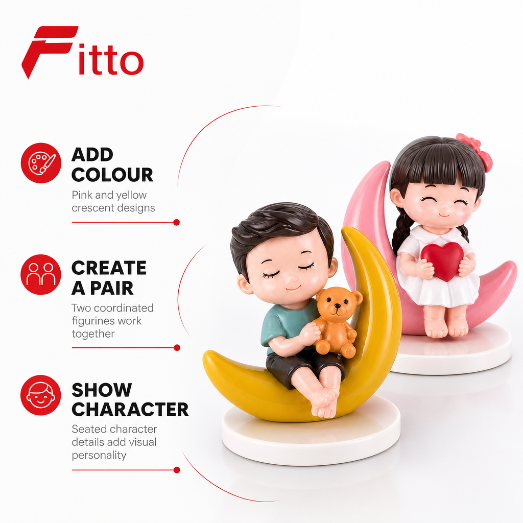 96 Pieces Moon Car Dashboard Figurines (Pink and Yellow Crescent Design – 2 Pieces)