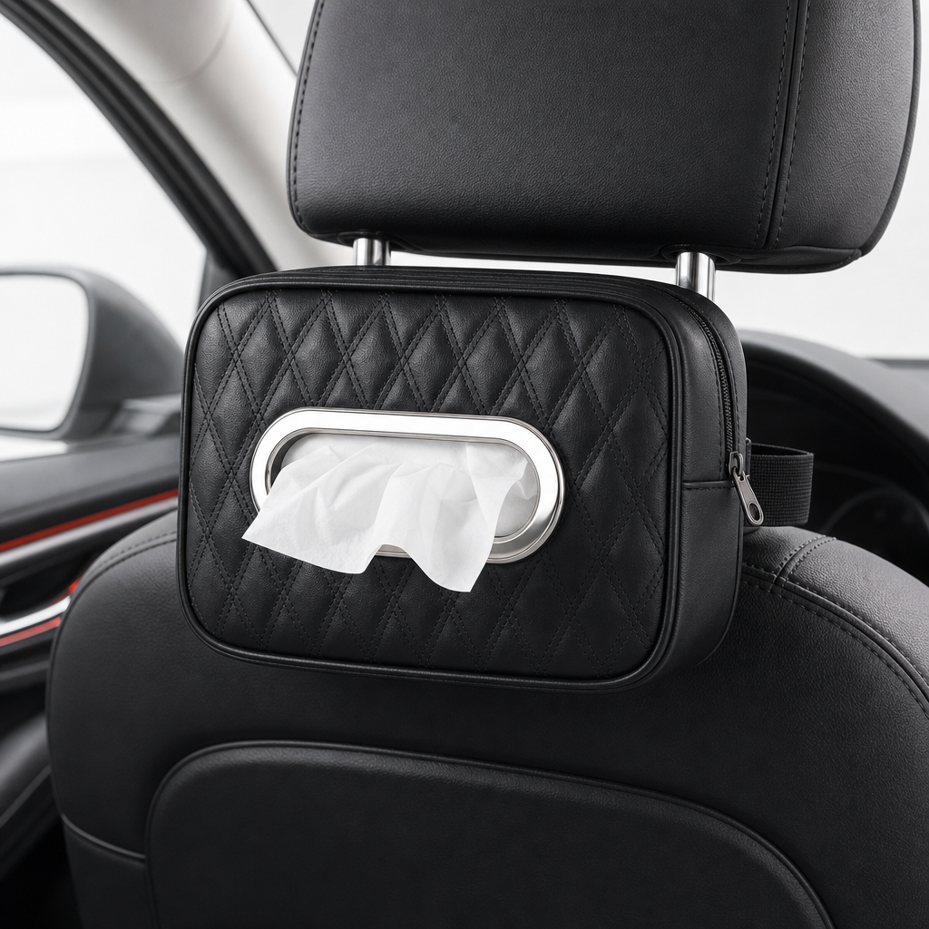 96 Pieces Black Quilted Car Tissue Holders (Headrest-Mount Design)