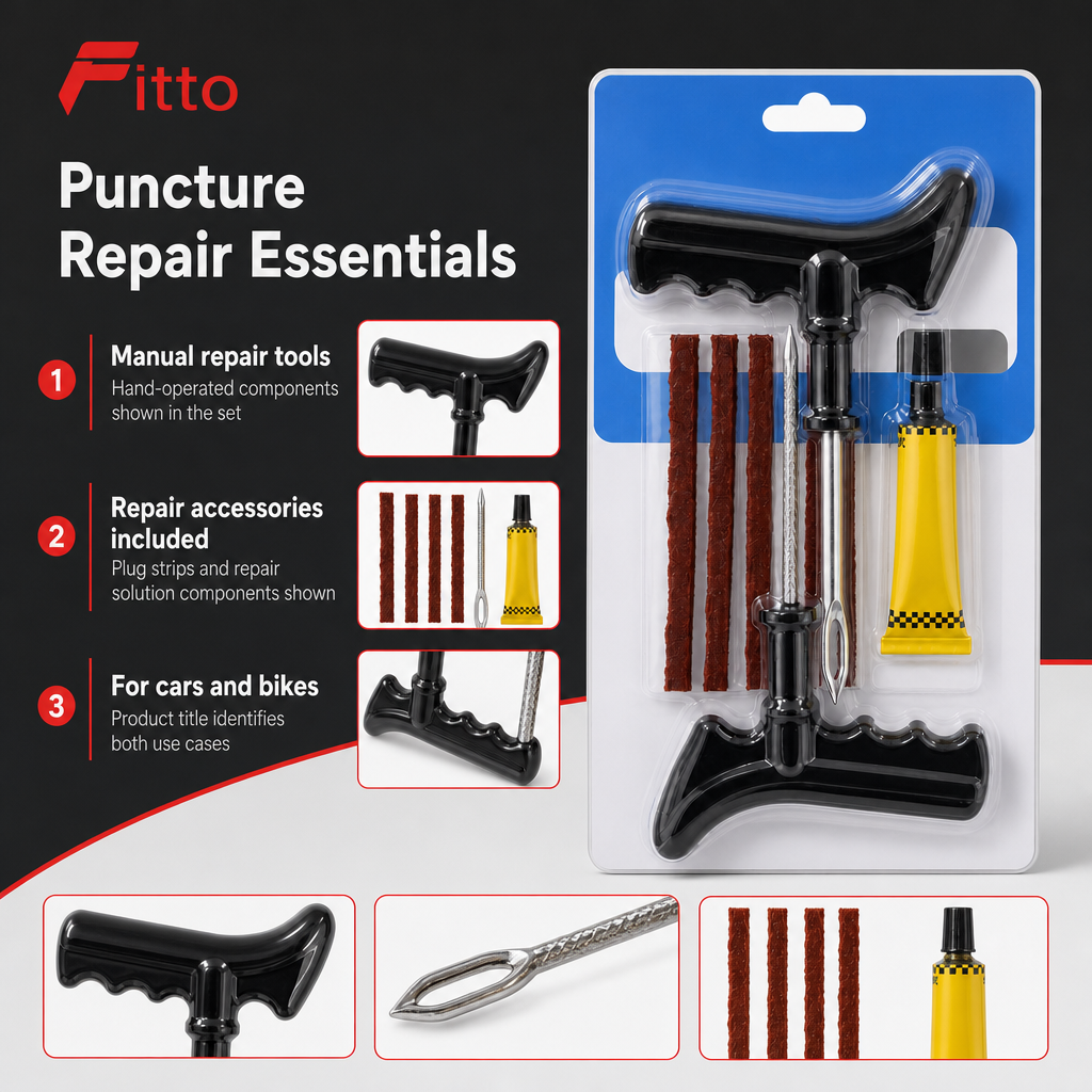 96 Pieces Puncture Repair Kits for Cars and Bikes (Tyre Plugging Tools and Repair Accessories – 1 Set)