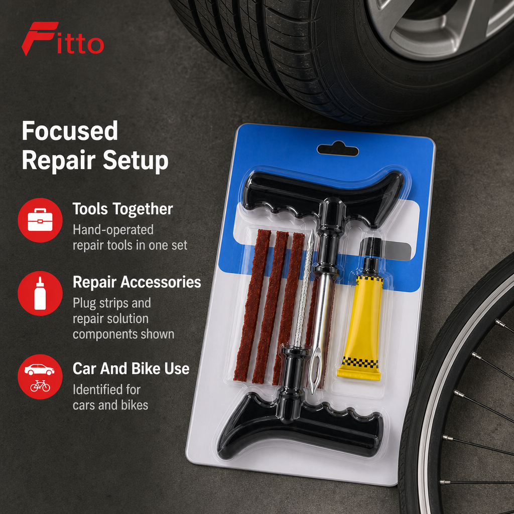 96 Pieces Puncture Repair Kits for Cars and Bikes (Tyre Plugging Tools and Repair Accessories – 1 Set)