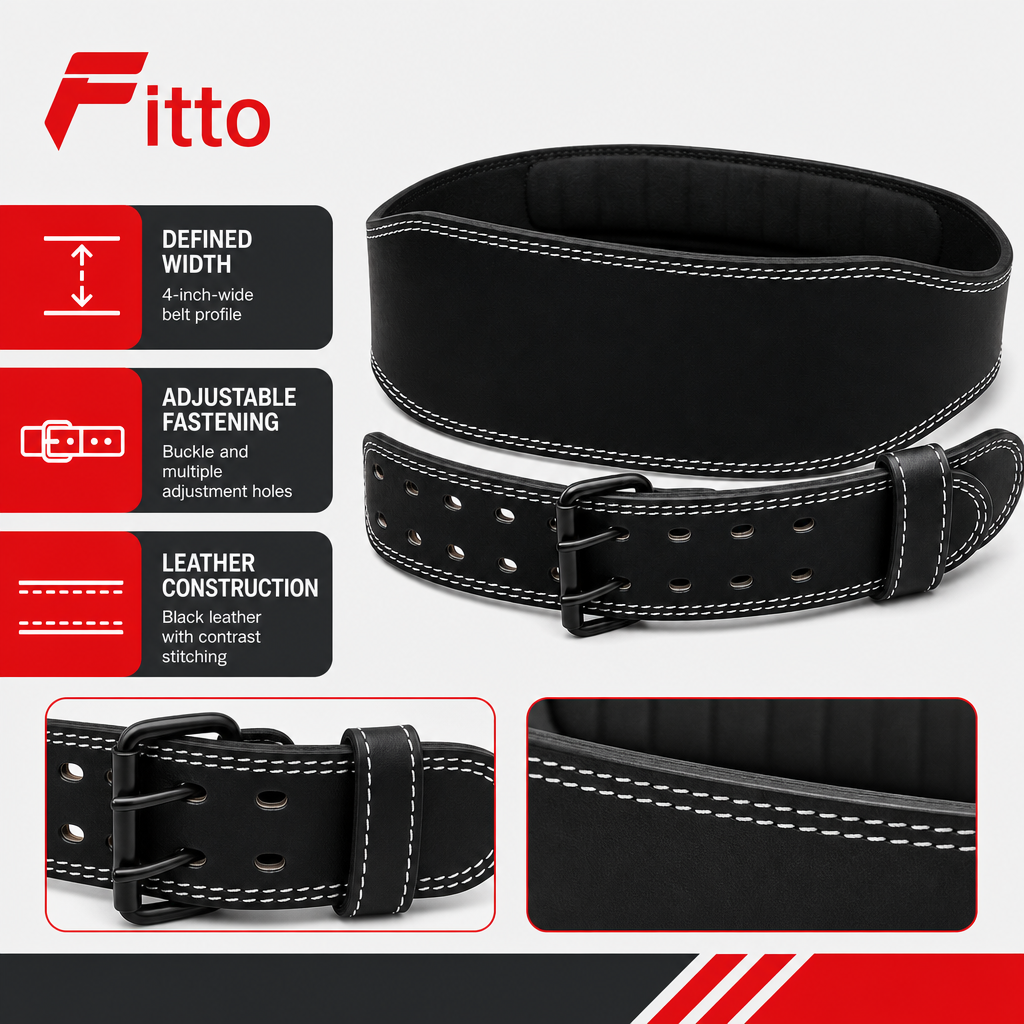 72 Pieces Black Leather Weightlifting Belts (4 Inch Wide – Adjustable Buckle)