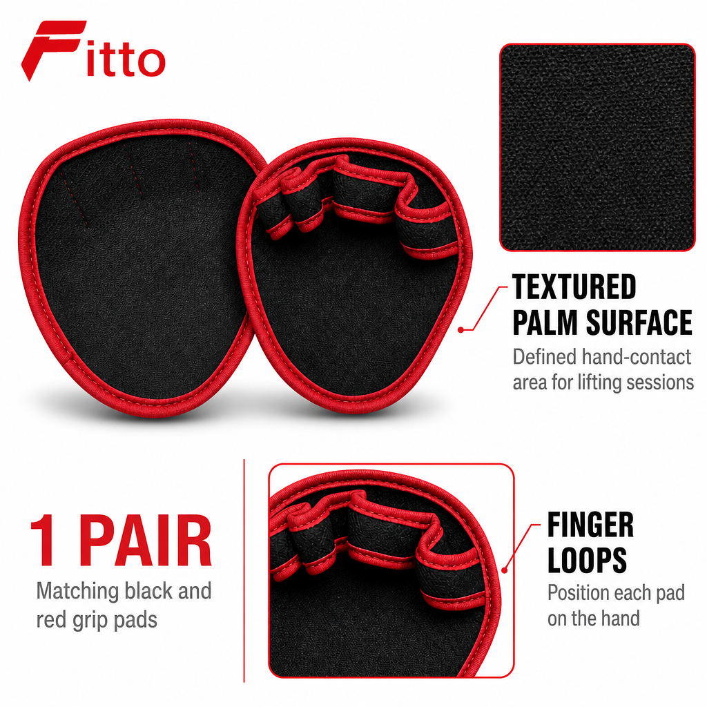 96 Pieces Weightlifting Grip Pads (Black and Red Hand Grips with Finger Loops – 1 Pair)
